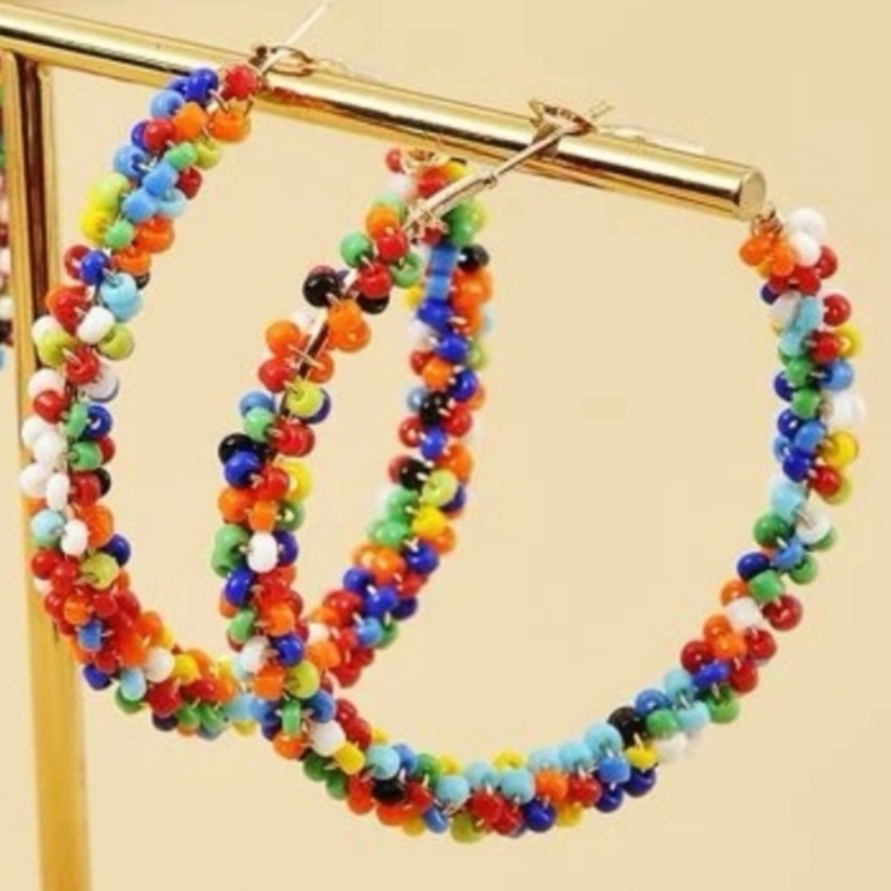 Muliti Color Beaded Hoop Earrings New